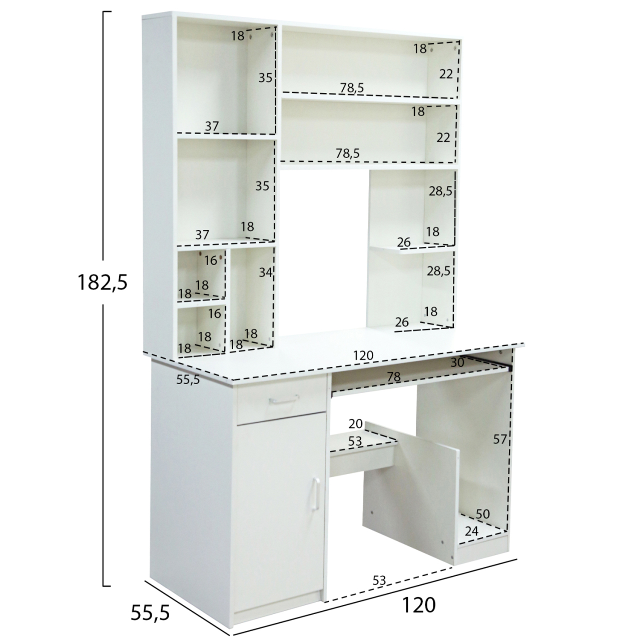 HM2032.03 desk "STATUS" with bookcase-shelves, white, 120x55x182 [2]