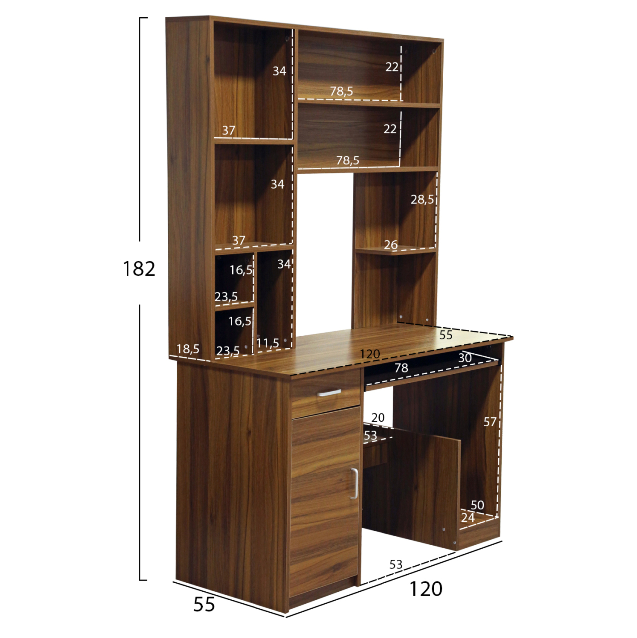 HM2032.04 desk STATUS with bookcase-shelves, walnut,120x55x182 [2]