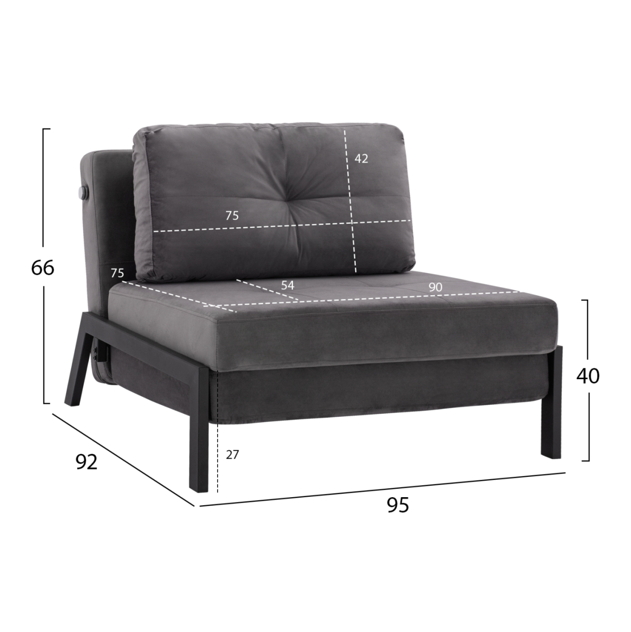 HM3078.11 Armchair Bed, velvet grey, 95x92x66cm [2]
