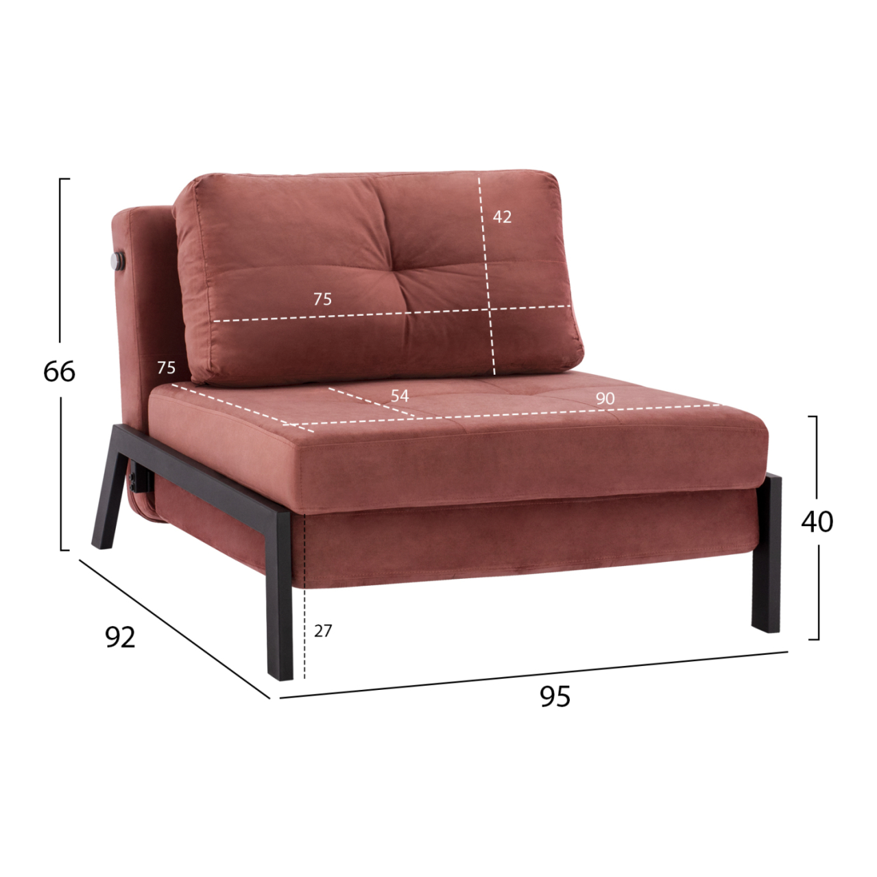 HM3078.12 ARMCHAIR/BED CONSTANCE, DUSTY PINK VELVET 95x92x66Y cm. [2]