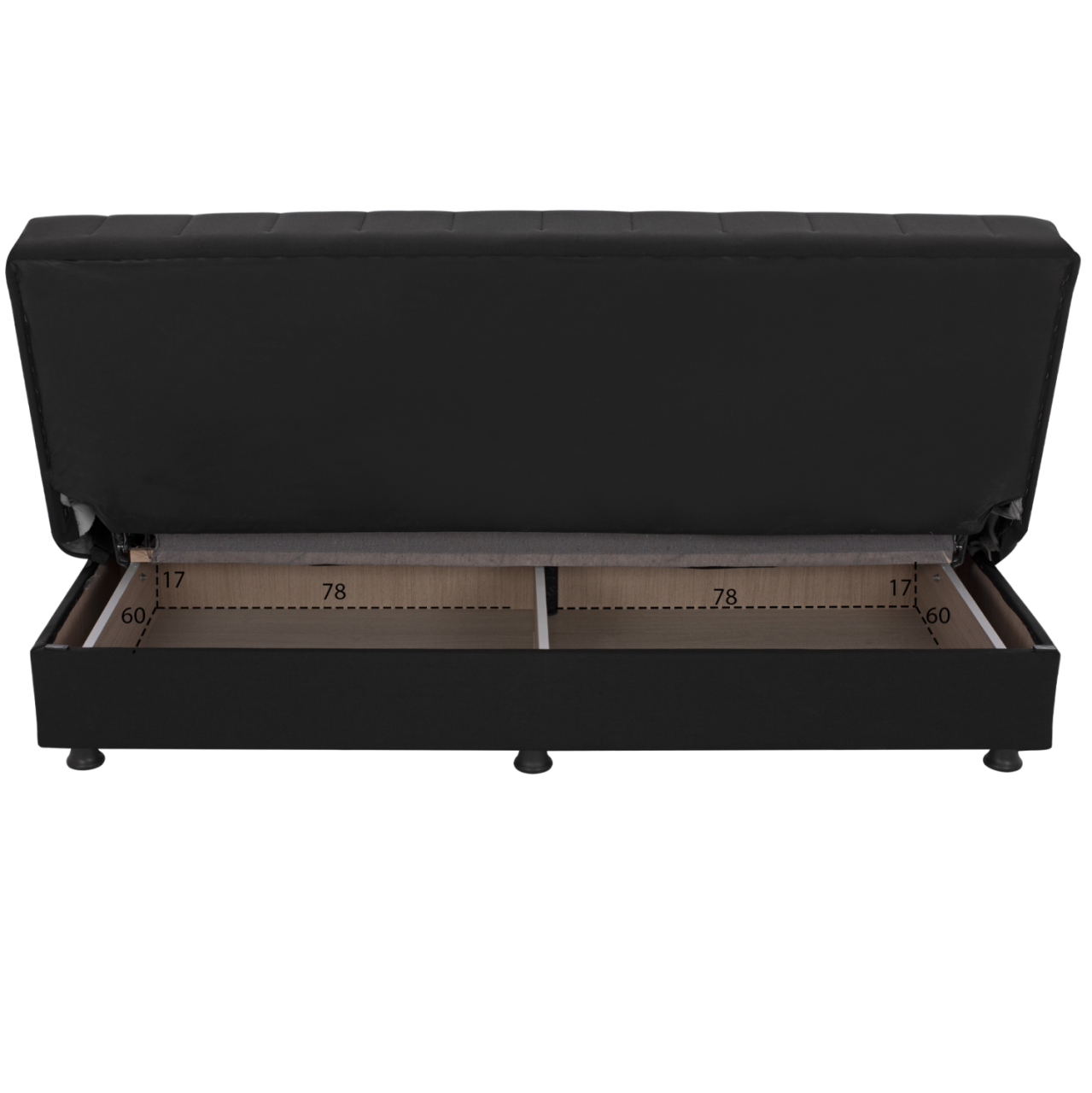 Hm3239.01 ANDRI three-seater sofa-bed, black fabric, short legs, without arms [5]