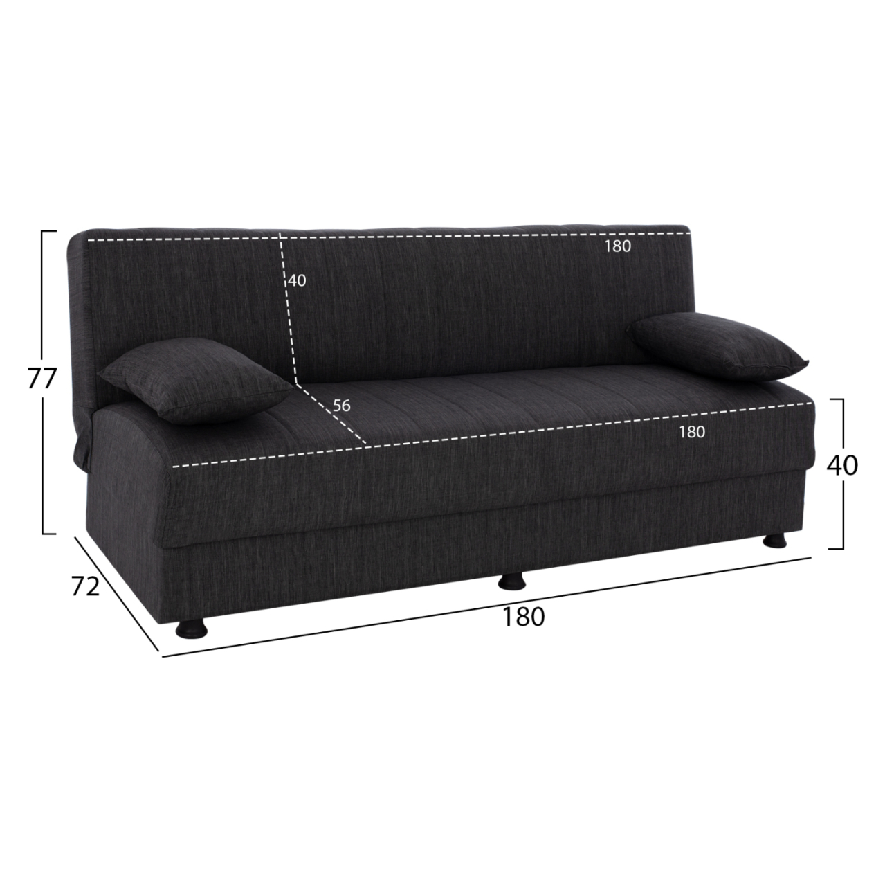 Hm3239.03 ANDRI three-seater sofa-bed, gray fabric, short legs, without arms [2]