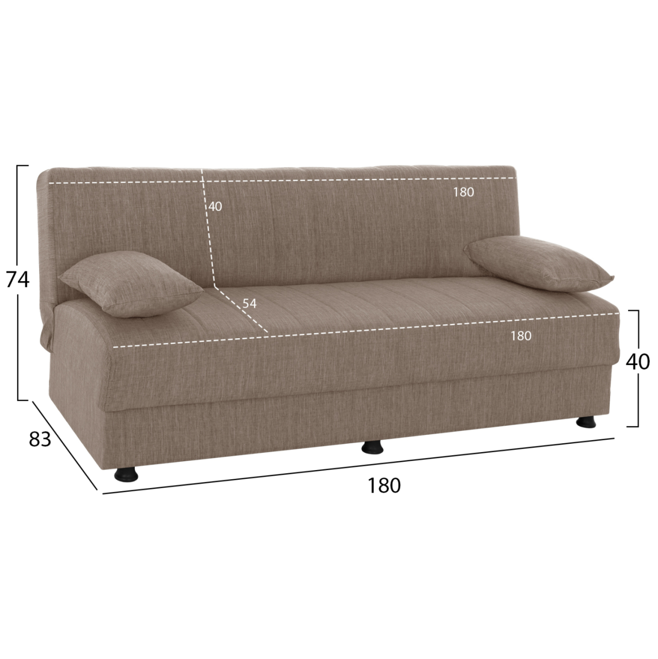 Hm3239.04 ANDRI three-seater sofa-bed, beige fabric, short legs, without arms [2]