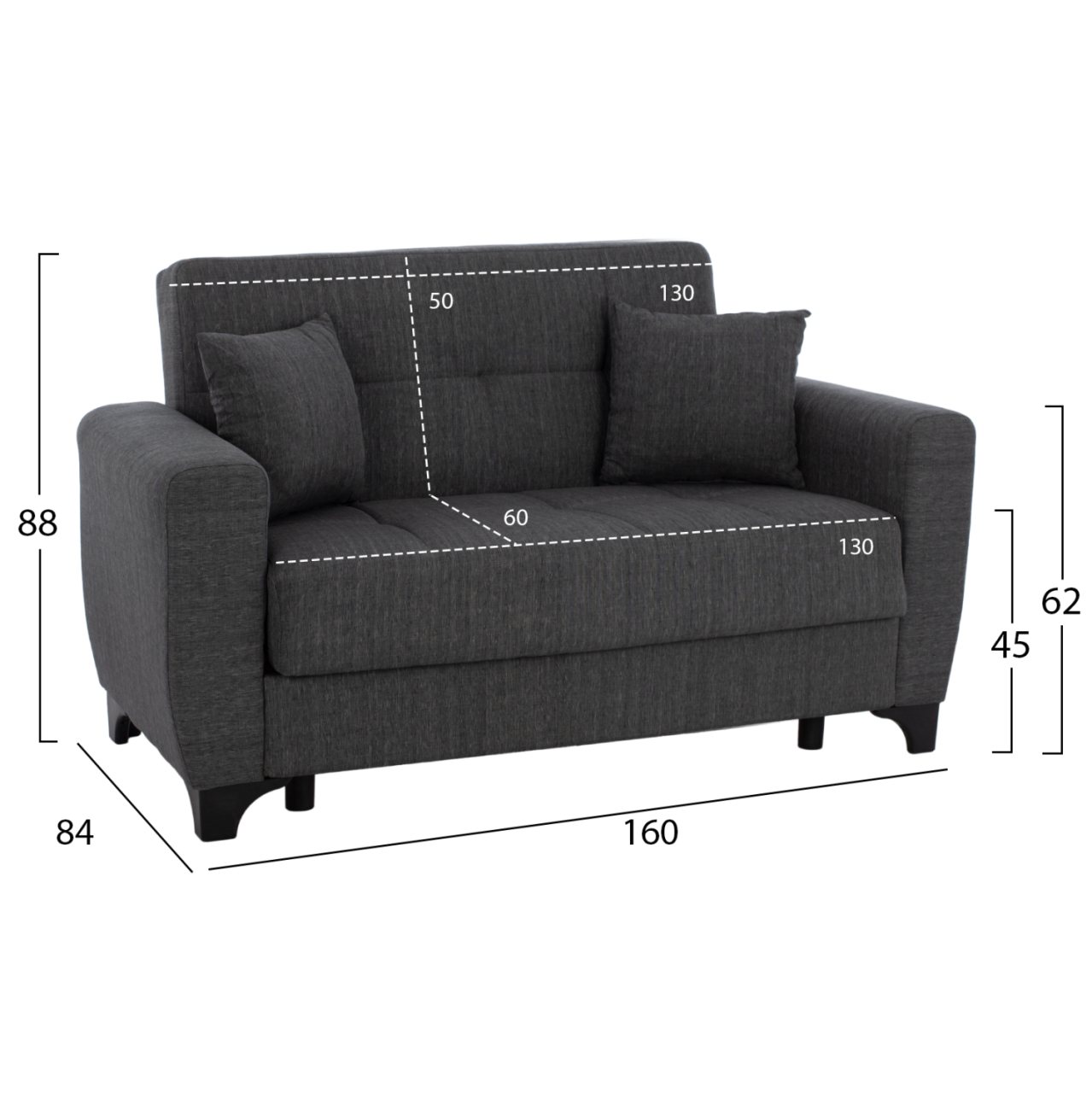 HM3243.03 2-SEATER SOFA-BED, TALL BACK, GREY, 160x84x88cm [2]