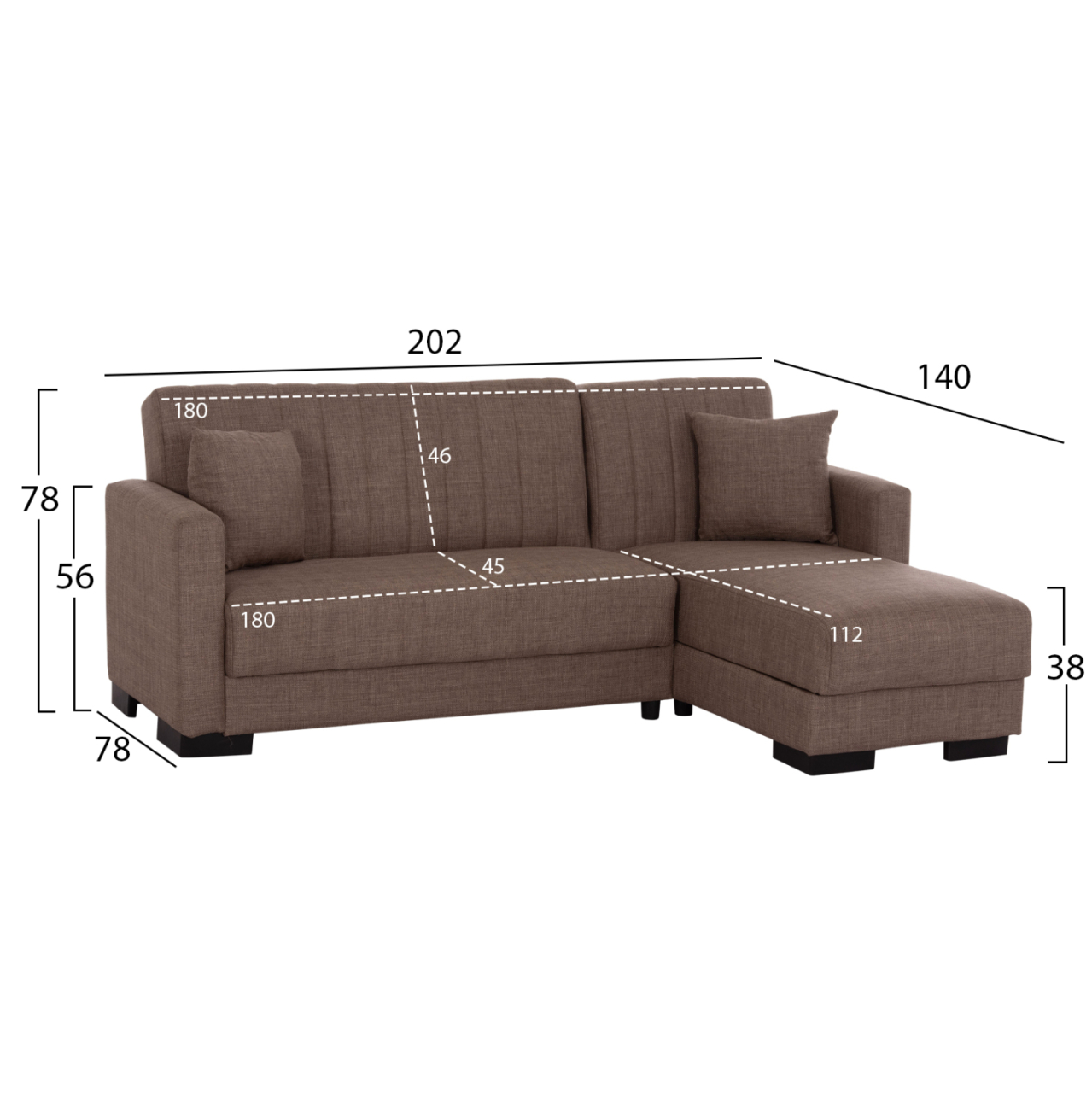 HM3244.02, corner sofa-bed, reversible, brown, 202x140x78H [2]