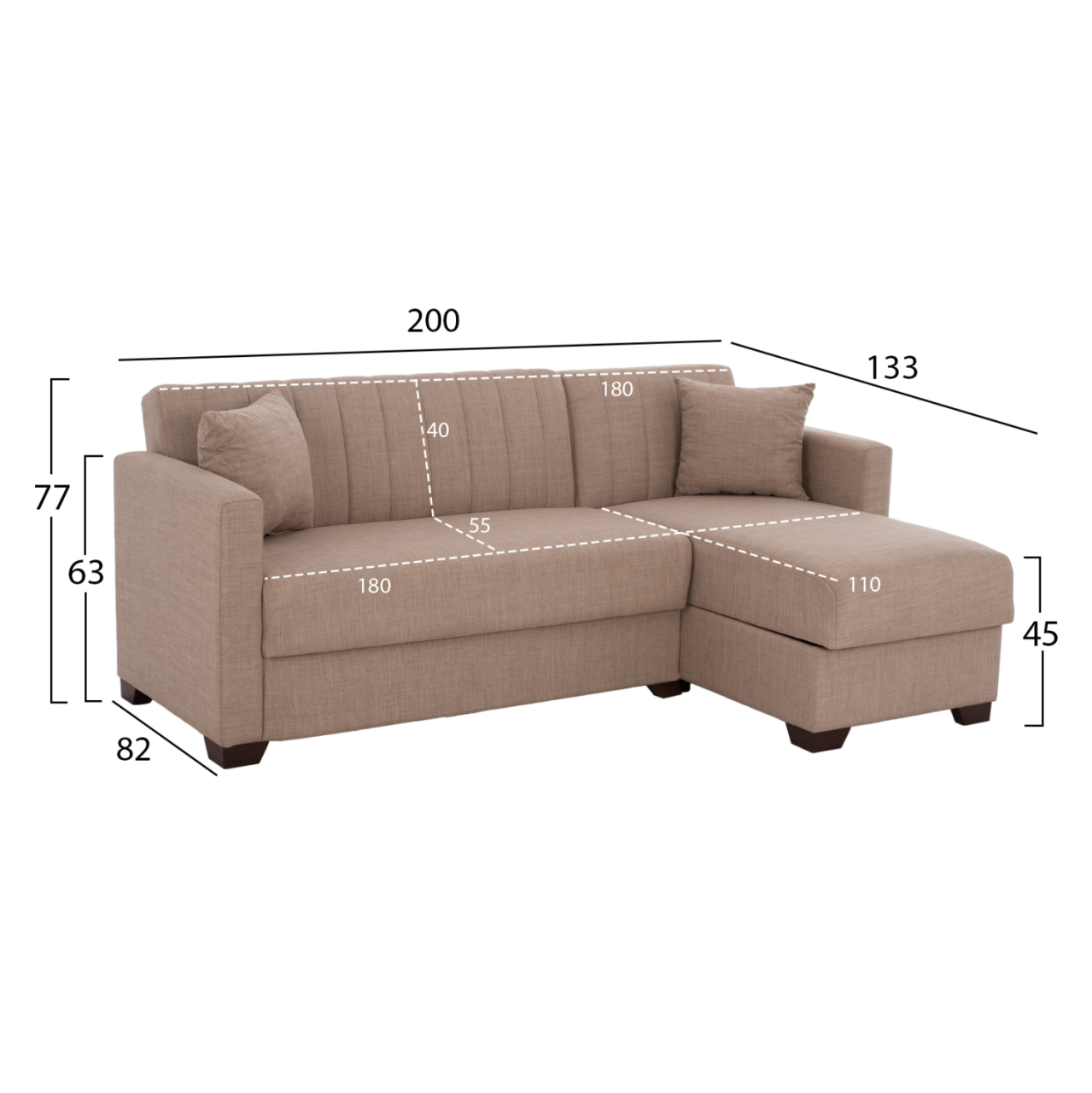 HM3244.04 corner sofa-bed, reversible, 200x133x77Ηcm, beige [2]