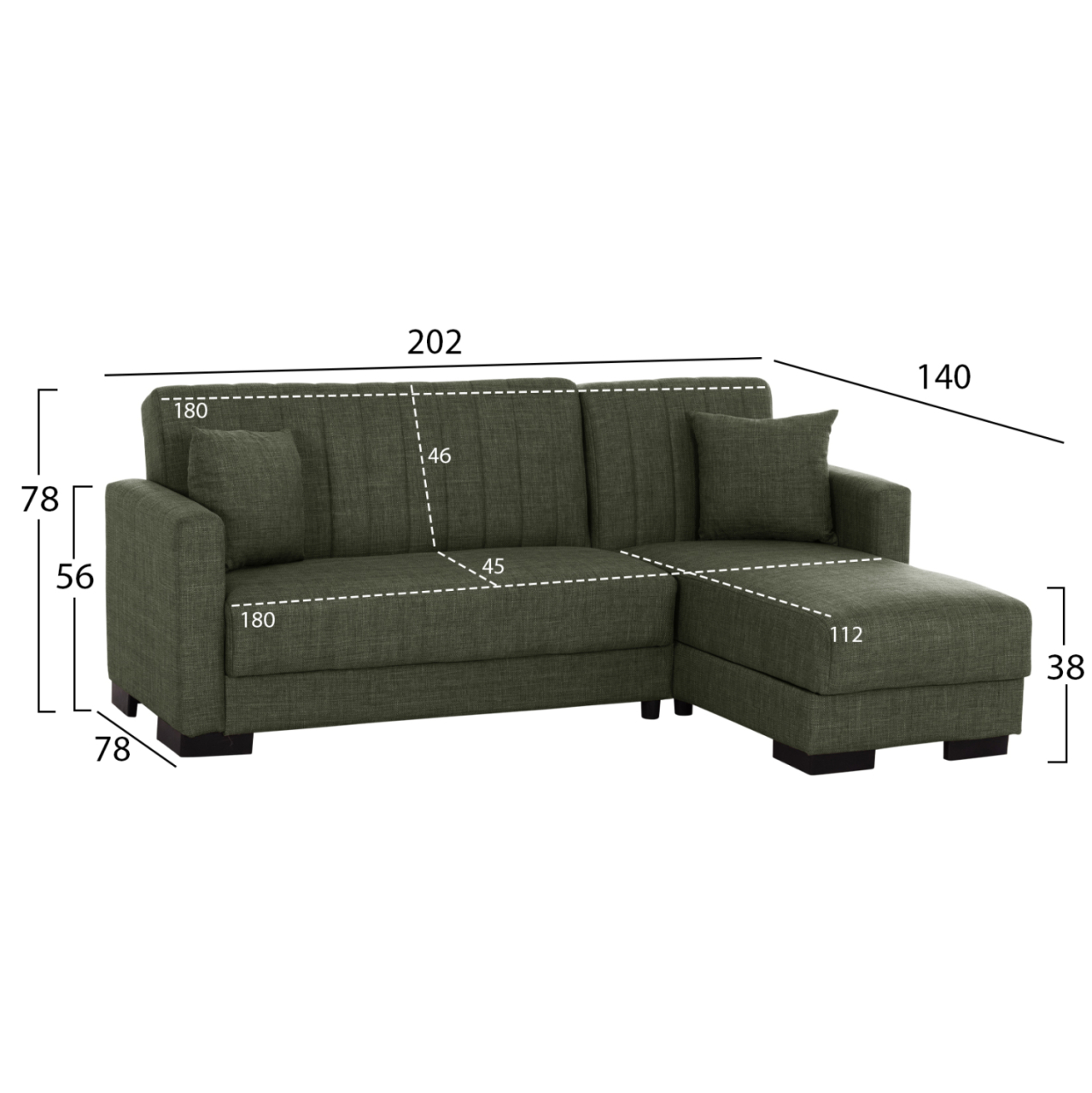 HM3244.05, corner sofa-bed, dark olive, reversible, 202x140x78cm [2]
