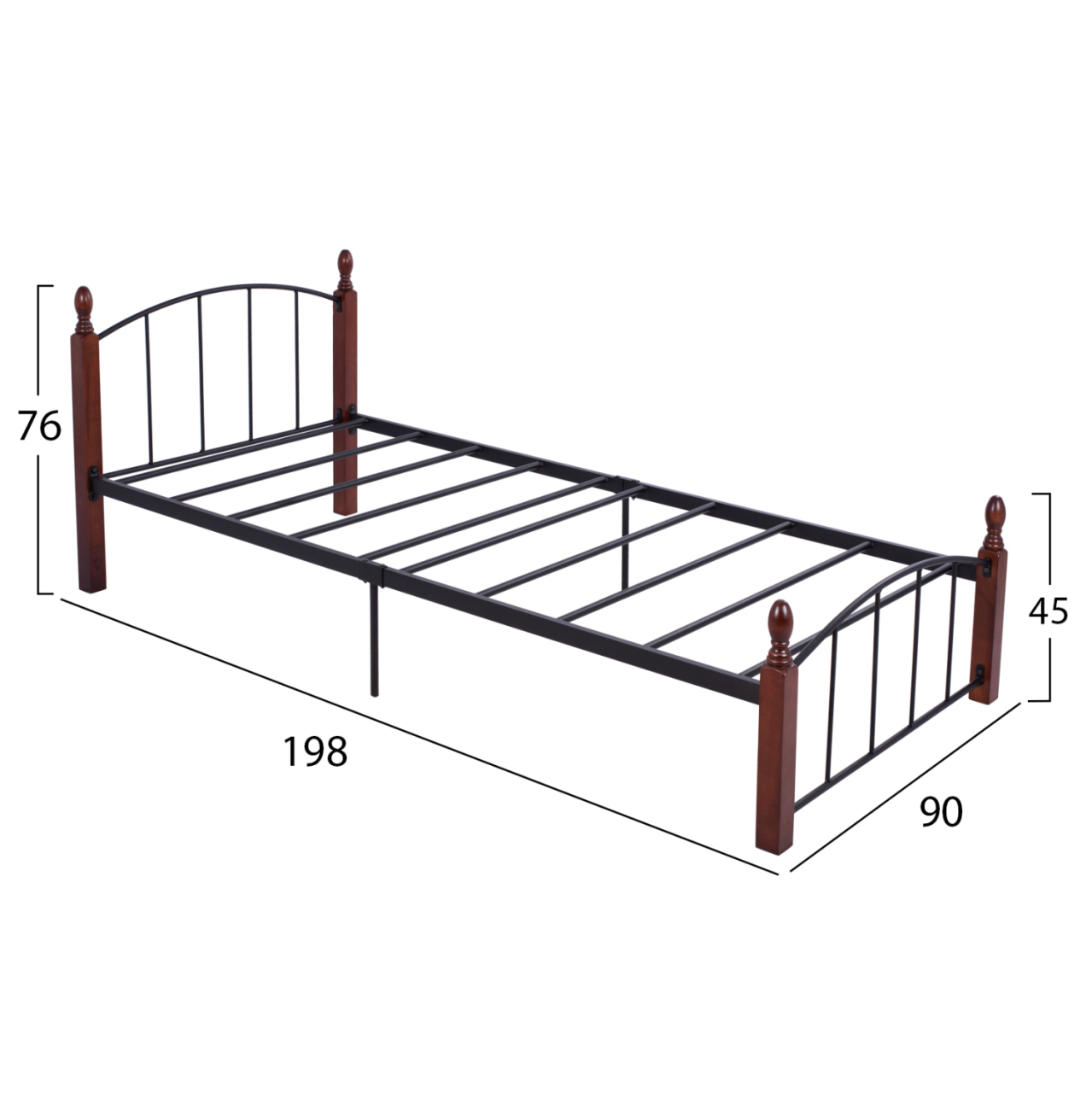 HM381 Bed MAKAI, Metallic-RUBBERWOOD, 90x190, Walnut [2]