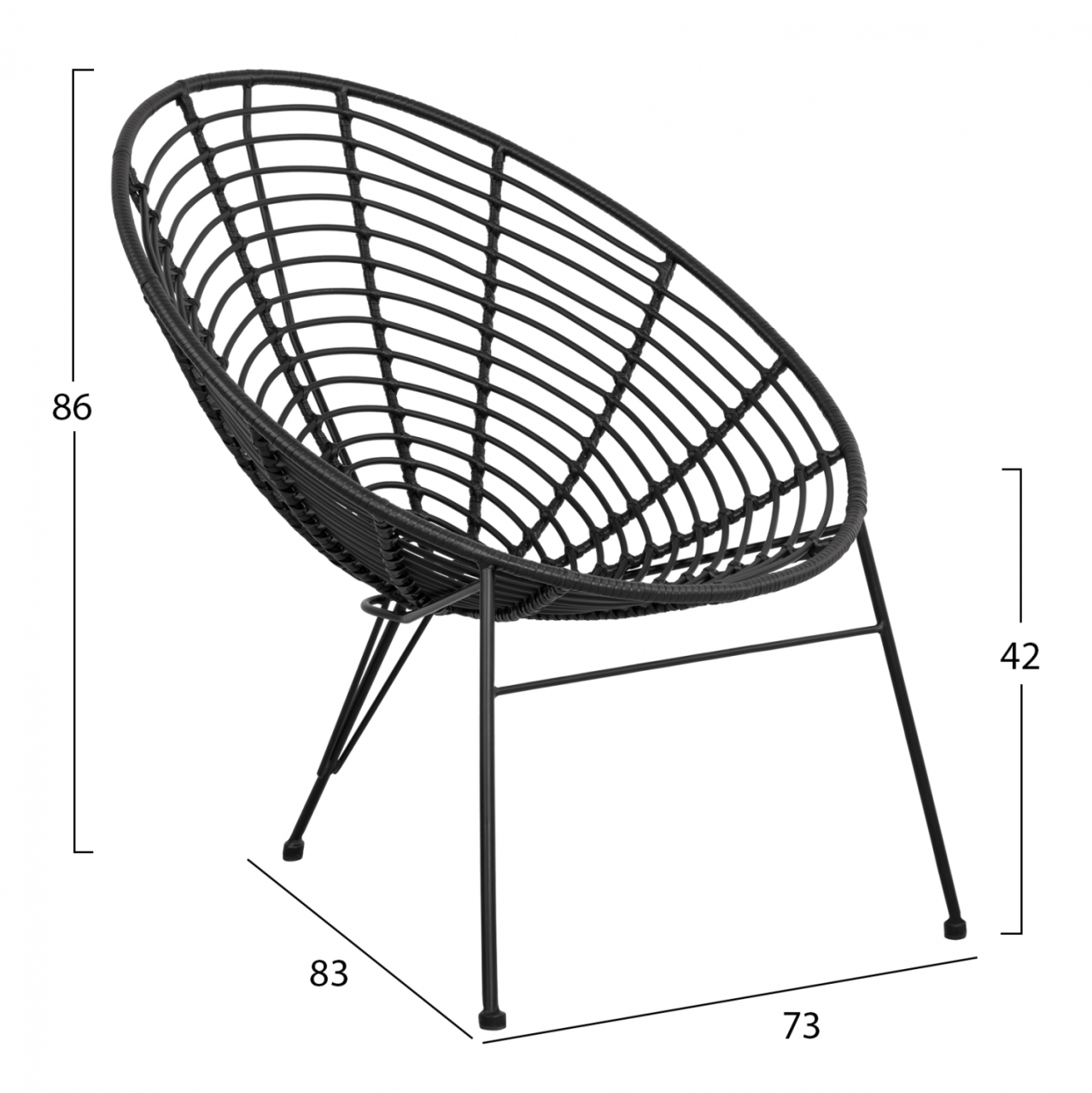 HM5458.02 Armchair Allegra, nest type metallic, wicker in black color 73x83x86 cm [2]