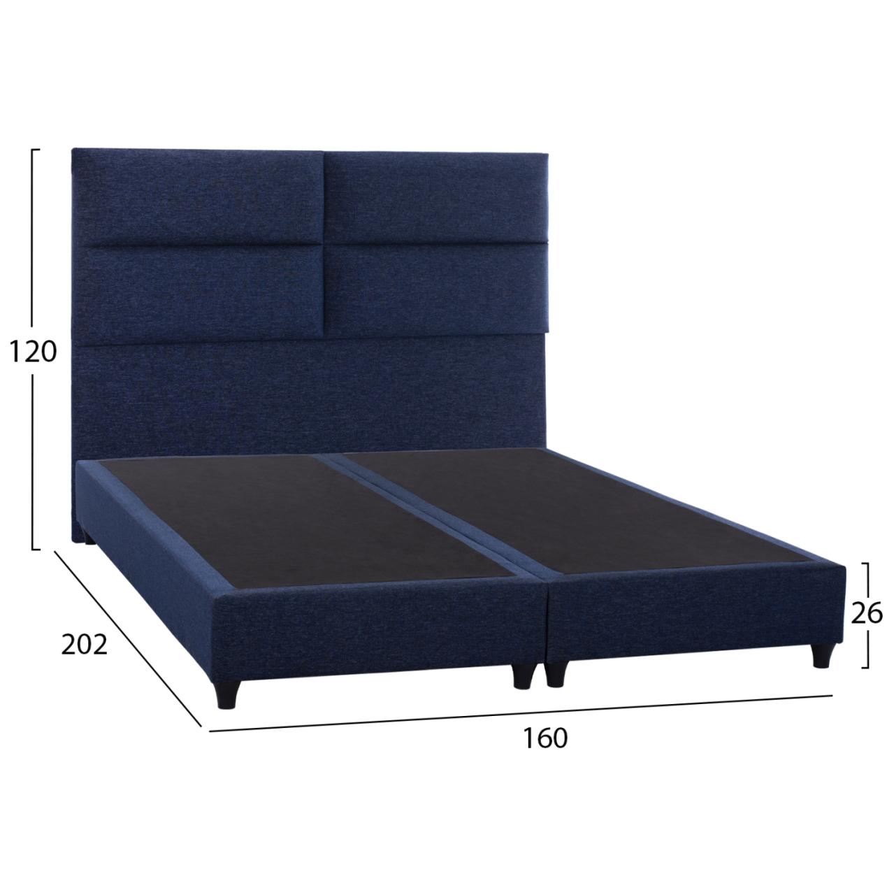 Hm616.08 bed, blue fabric, for mattress 160x200, headboard, with 2 underlays instead of bed boards [3]