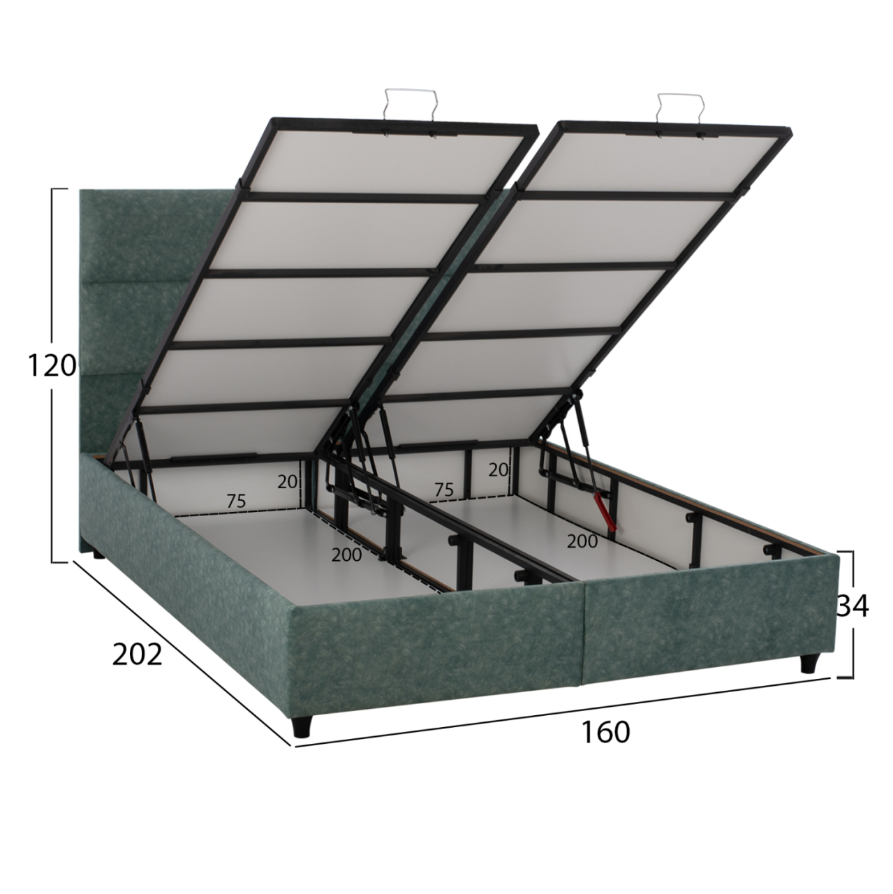 HM622.07 bed, nubuck-type green fabric, storage, 160x200 [2]