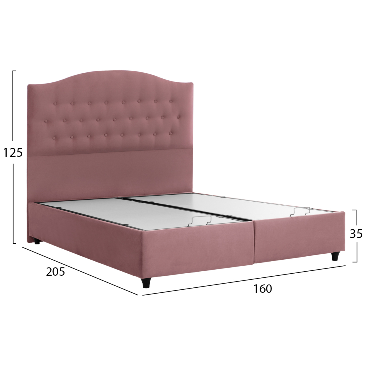 HM624.12 bed MALENA, storage space, dusty pink velvet, 160x200 [3]