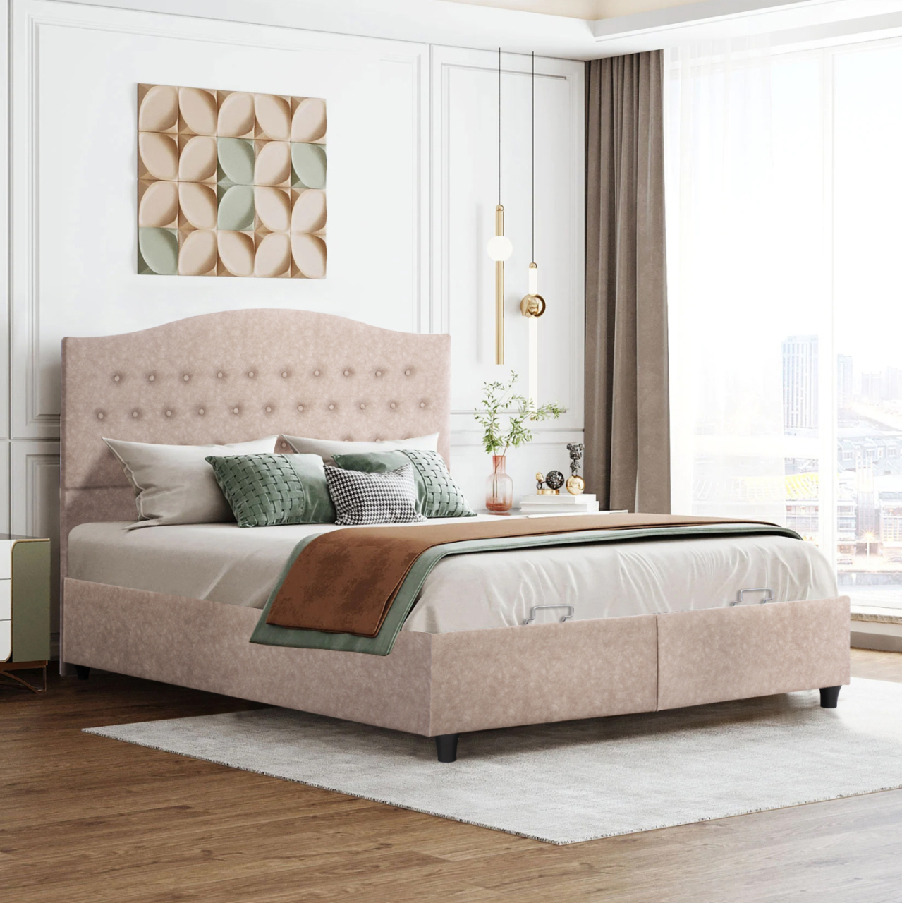 HM624.22 bed MALENA, storage space, beige nubuck-type fabric, 160x200 [2]