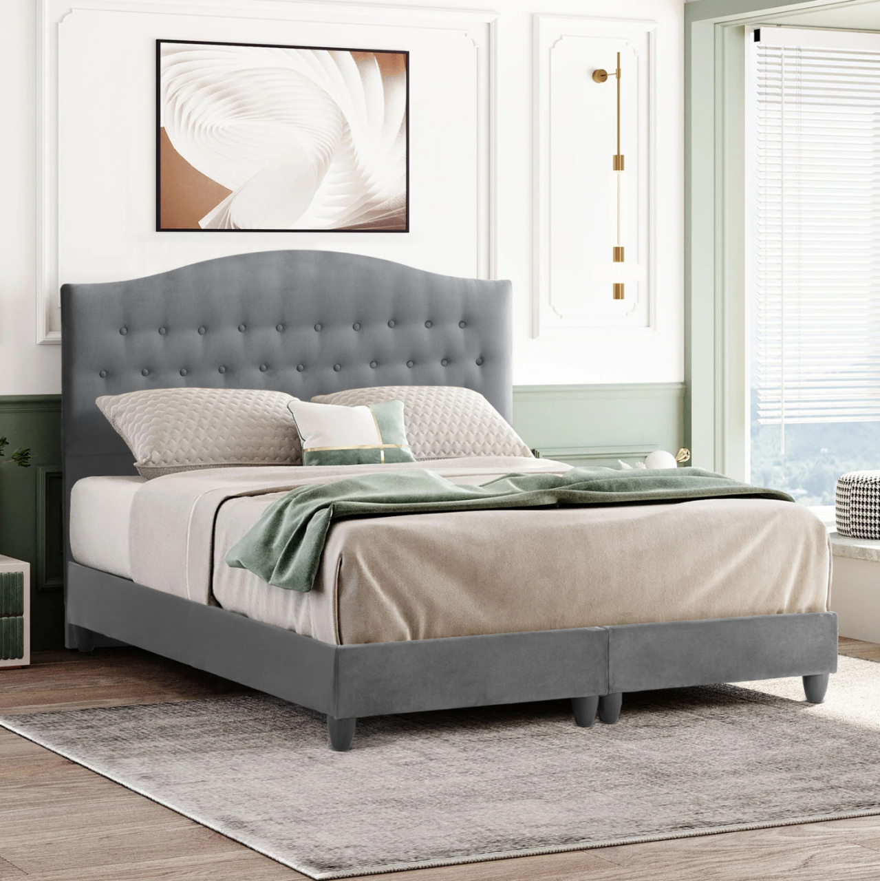 HM638.10 MALENA bed, grey velvet, 150x200 [2]