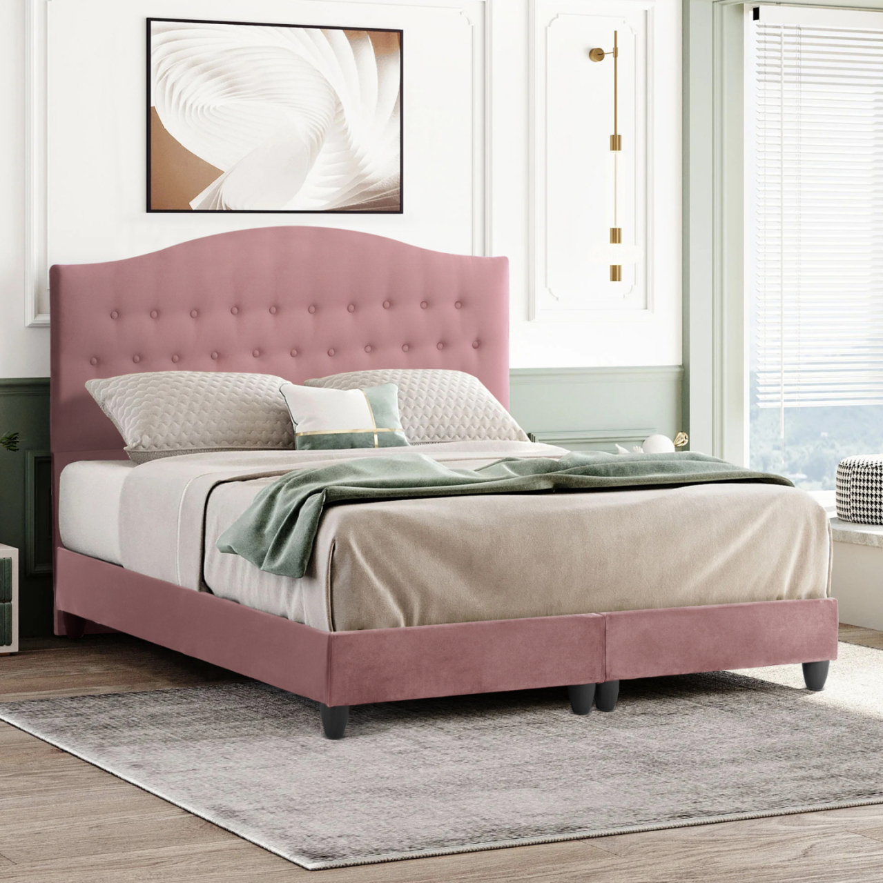 HM638.12 MALENA bed, dusty pink velvet, 150x200cm [2]