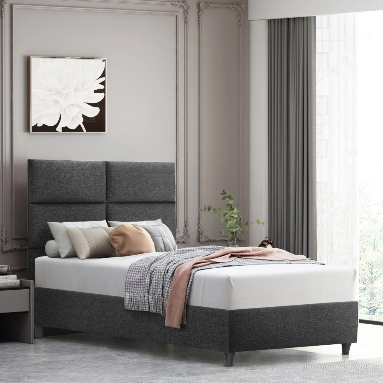 HM646.01 bed MILO, grey fabric, 120x200cm [2]