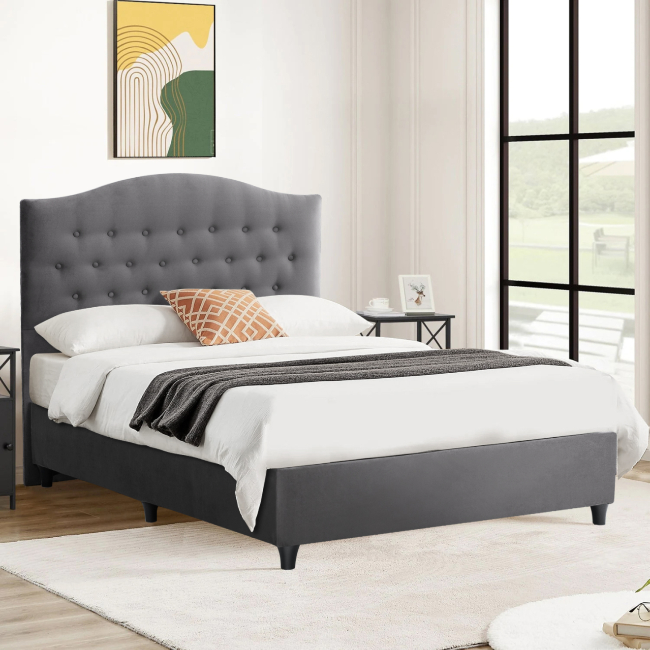 HM647.10 BED MALENA, GREY VELVET, 120x200 [2]