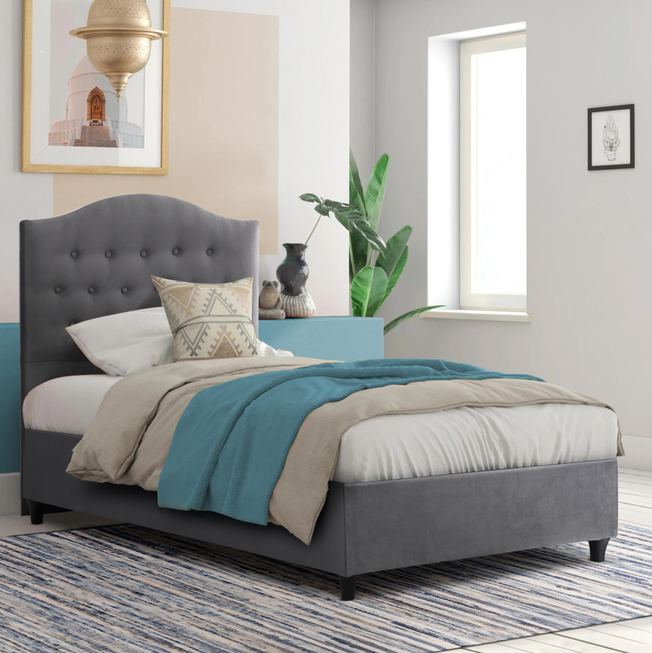 HM651.10 BED MALENA, GREY VELVET, 90x200 [2]