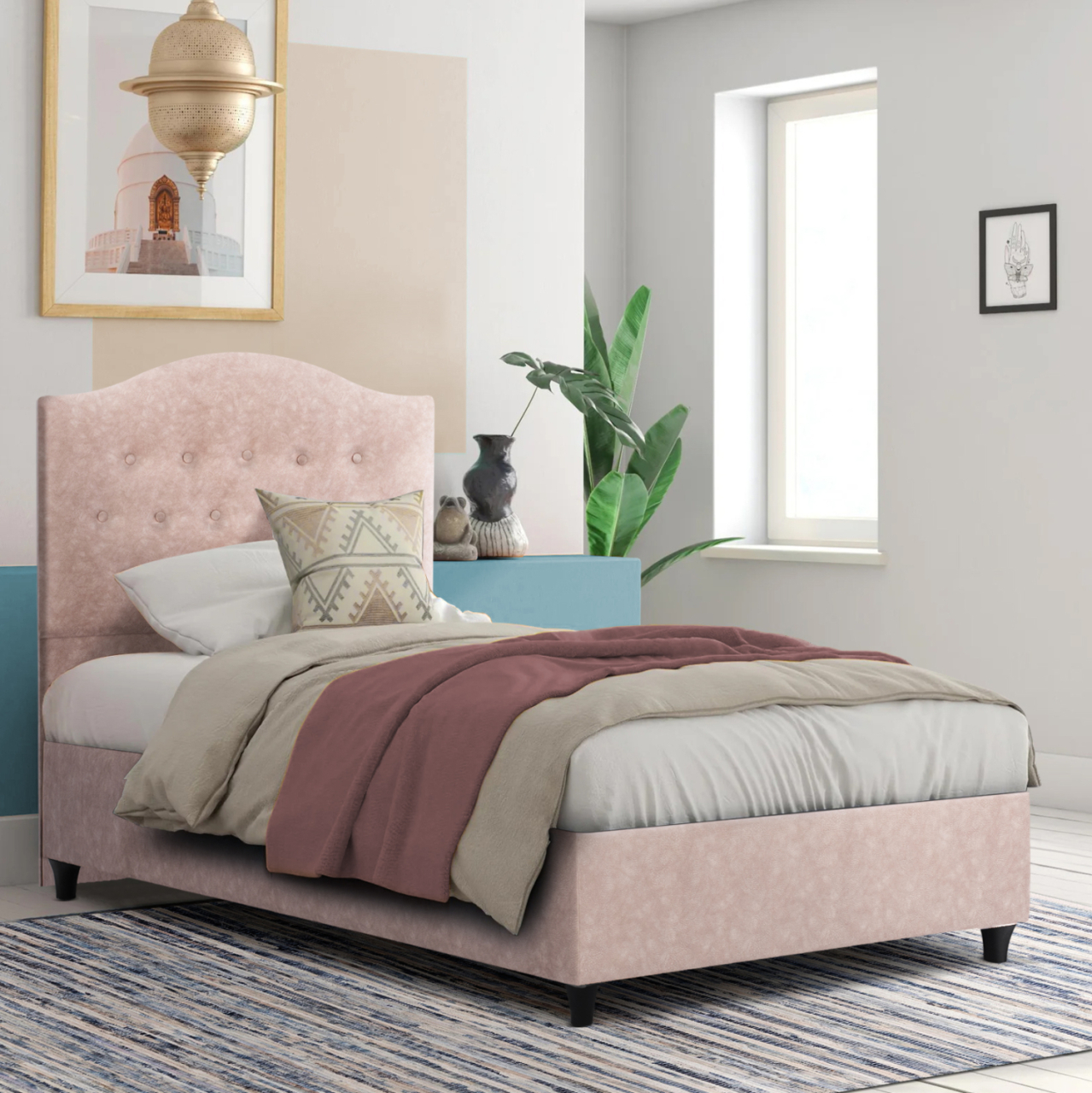 HM651.22 bed MALENA, beige velvet, 90x200 [2]