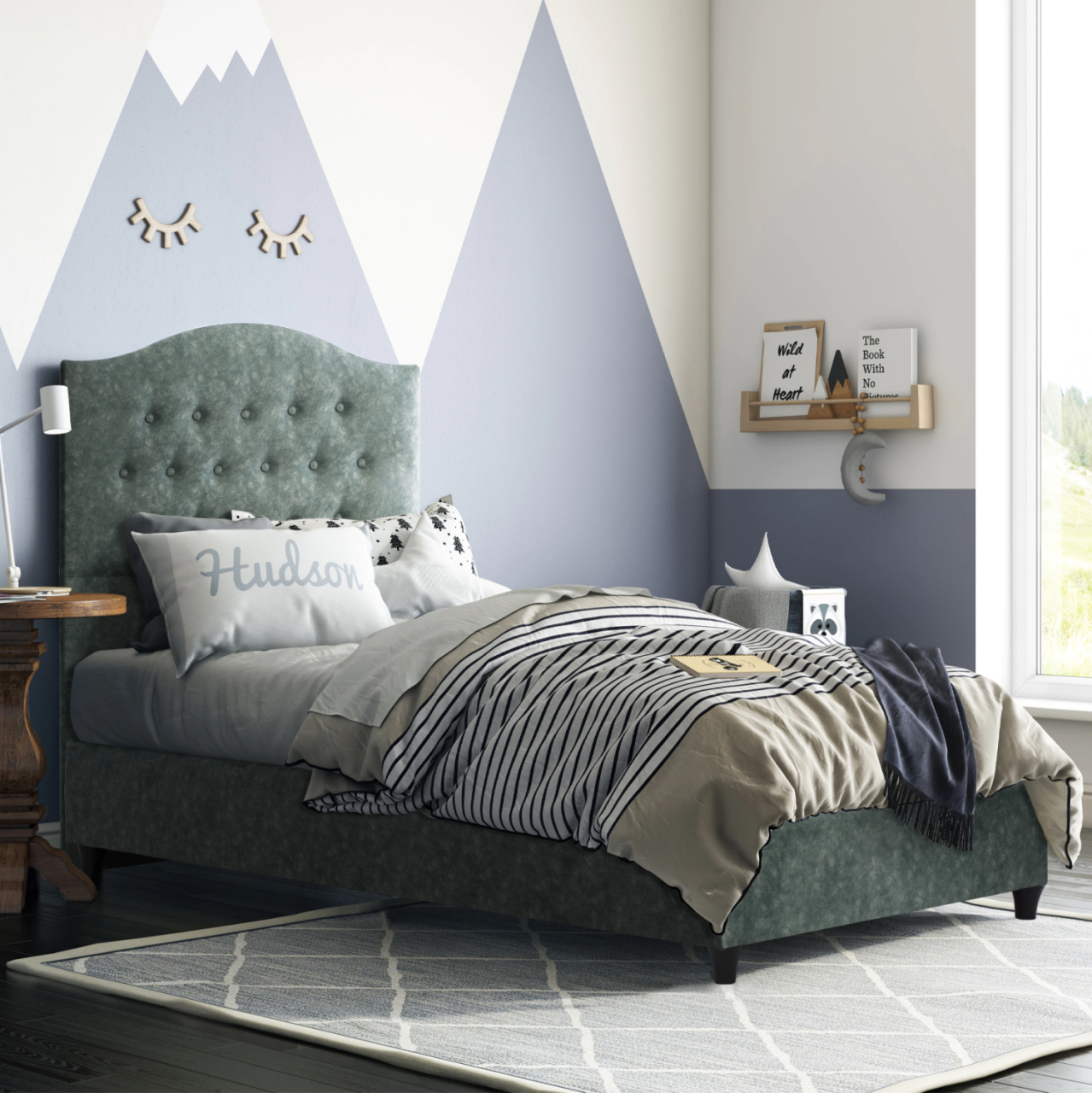 HM651.27 bed MALENA, Nubuck-type GREEN fabric, 90x200 [2]