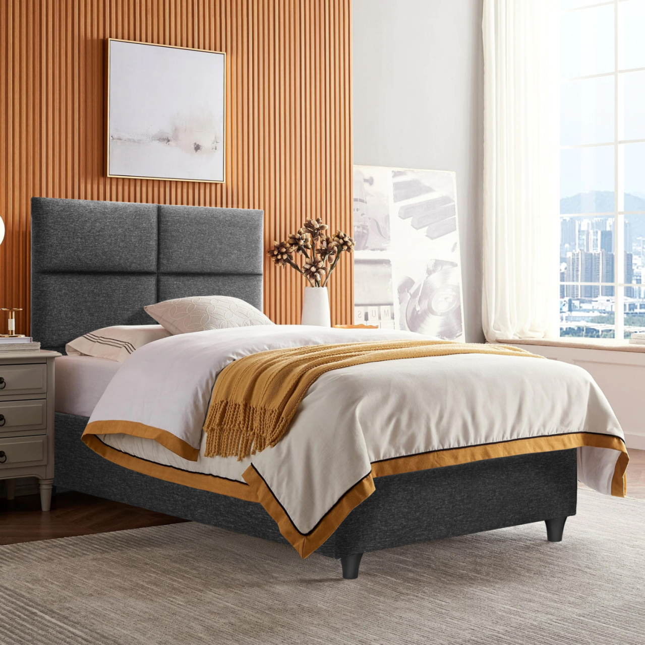 HM652.01 bed MILO, grey fabric, 90x200 [2]