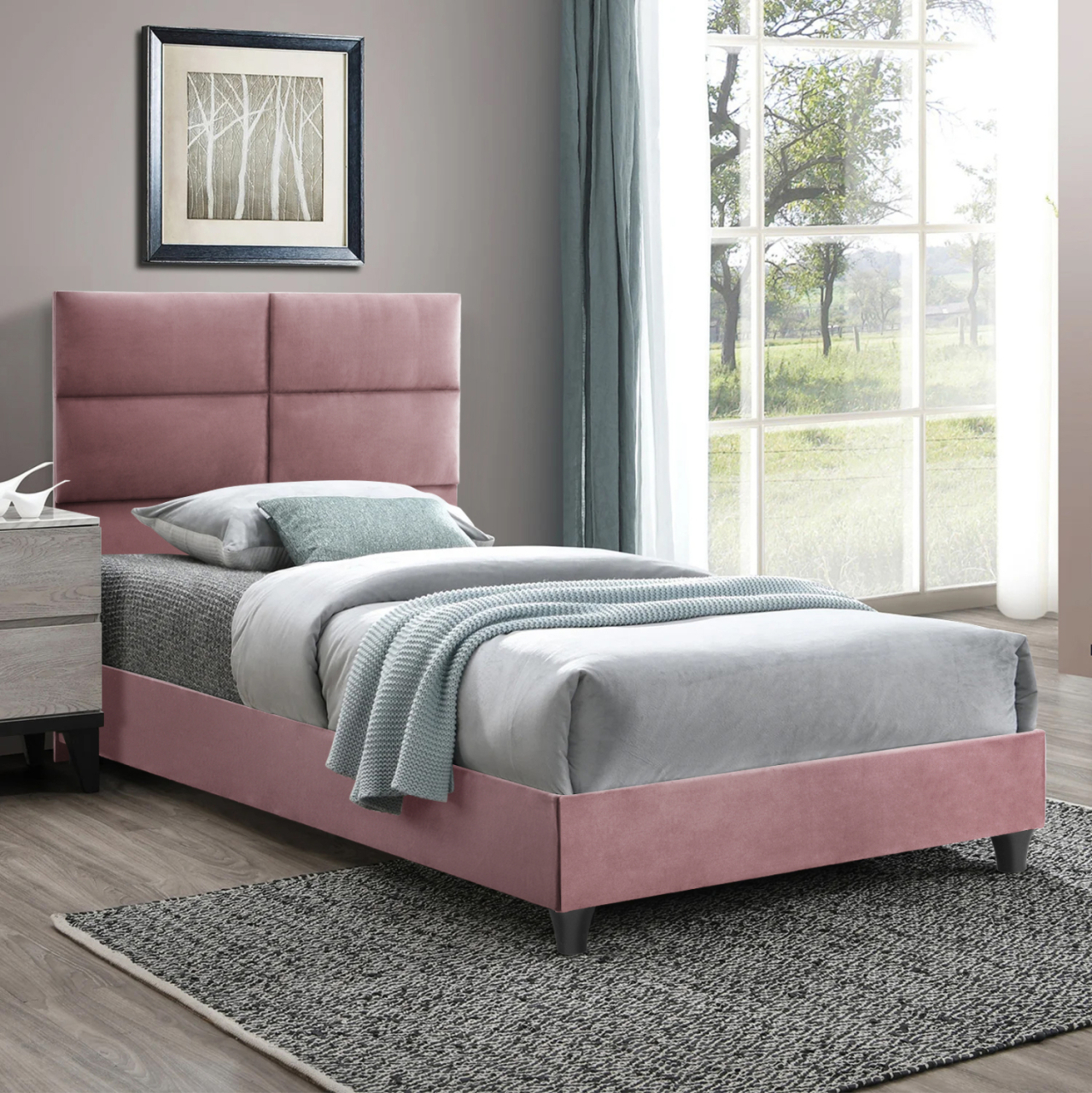 HM652.12 bed MILO, dusty pink velvet, 90x200cm [2]
