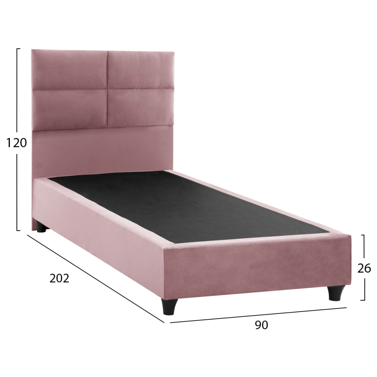 HM652.12 bed MILO, dusty pink velvet, 90x200cm [3]