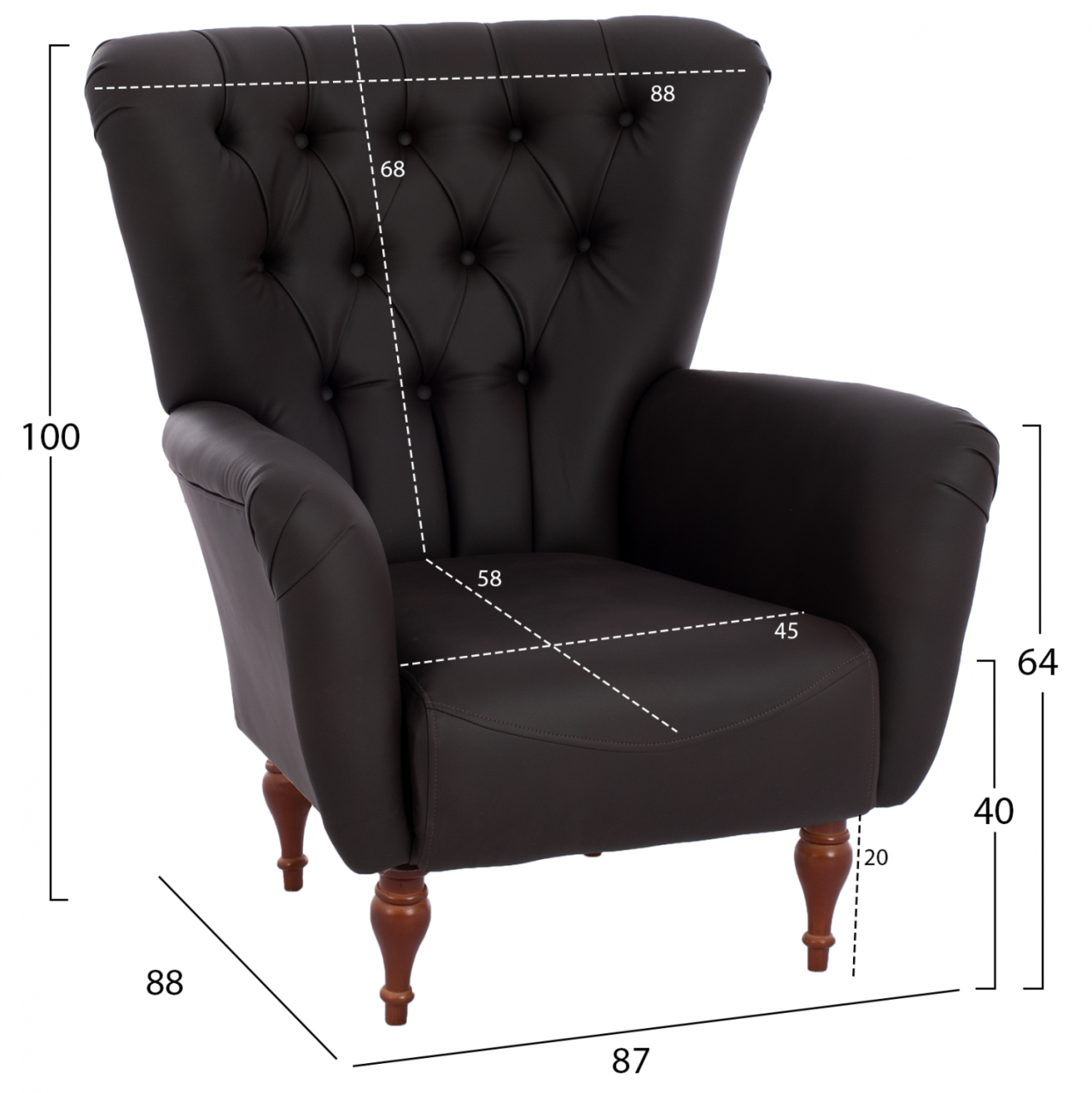 HM9217.03 bergere, chesterfield-style, brown PU, 87x88x100 [2]