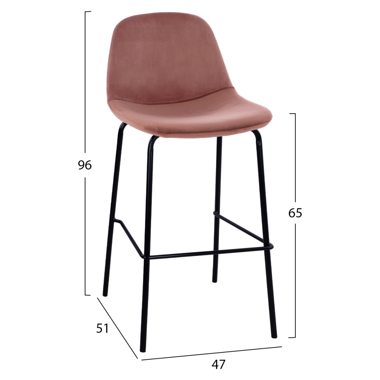 HM9298.12 bar stool, dusty pink velvet, metal legs, 47x51x96 [2]