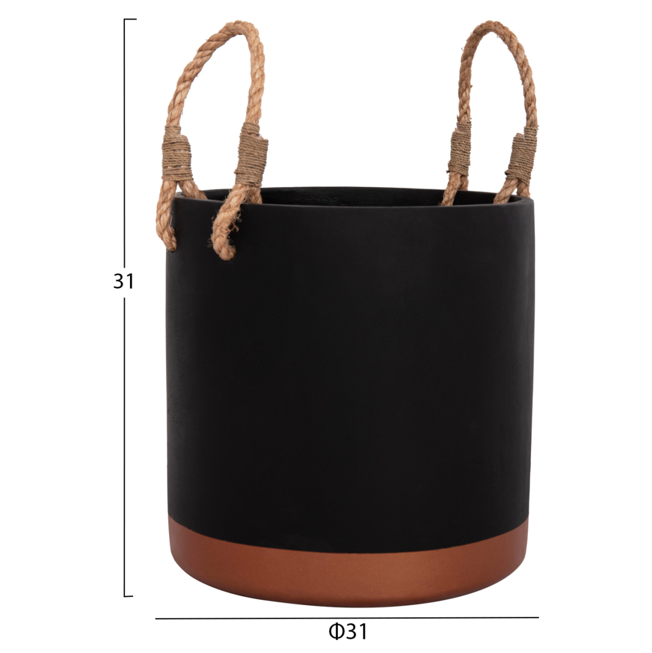 INDOOR PLANTER/POT SERIES TRYLL FB94690M FIBER CEMENT IN BLACK and ROPE Φ31x31Hcm. [2]