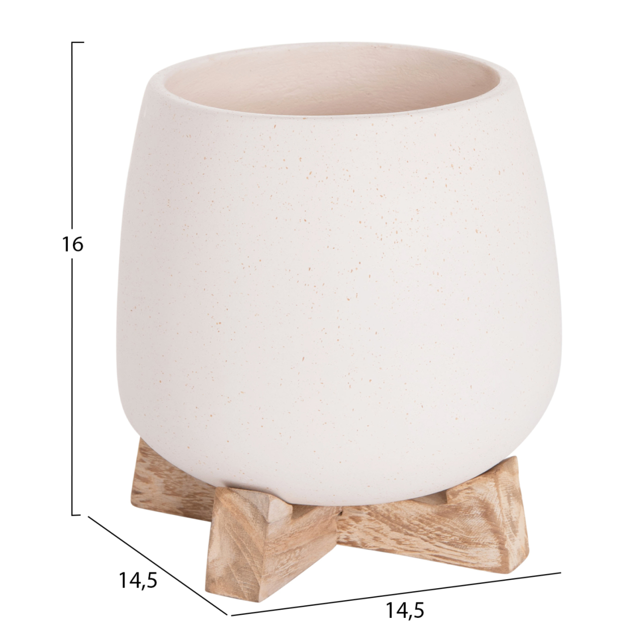 INDOOR POT FRELLO HM4674.02S FIBER CEMENT IN WHITE--TEAK STAND 14.5x14.5x16Hcm. [2]