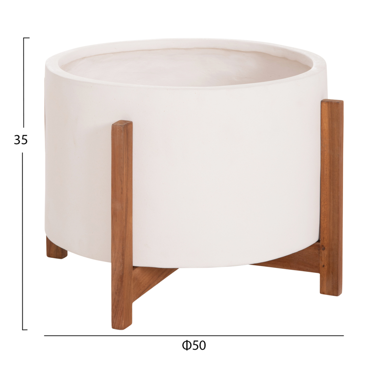 INDOOR POT HOFF HM4682.02L FIBER CEMENT IN WHITE COLOR--TEAK BASE Φ50x35Hcm [2]