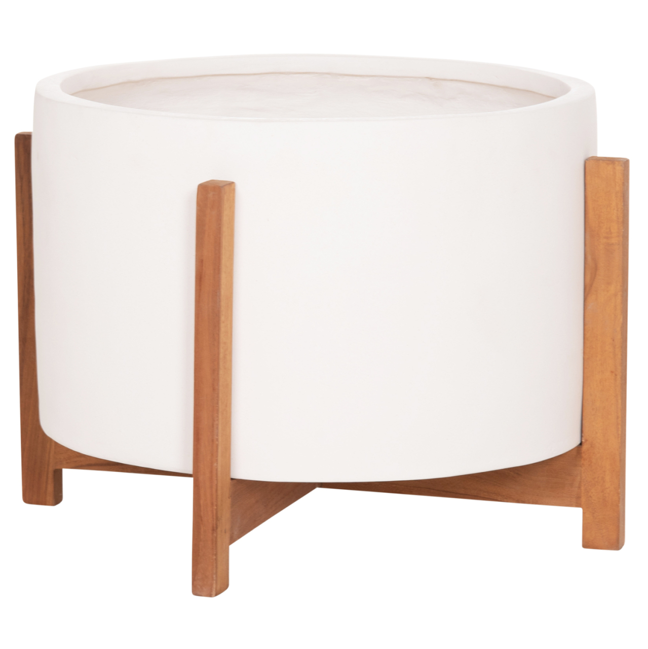INDOOR POT HOFF HM4682.02L FIBER CEMENT IN WHITE COLOR--TEAK BASE Φ50x35Hcm [7]