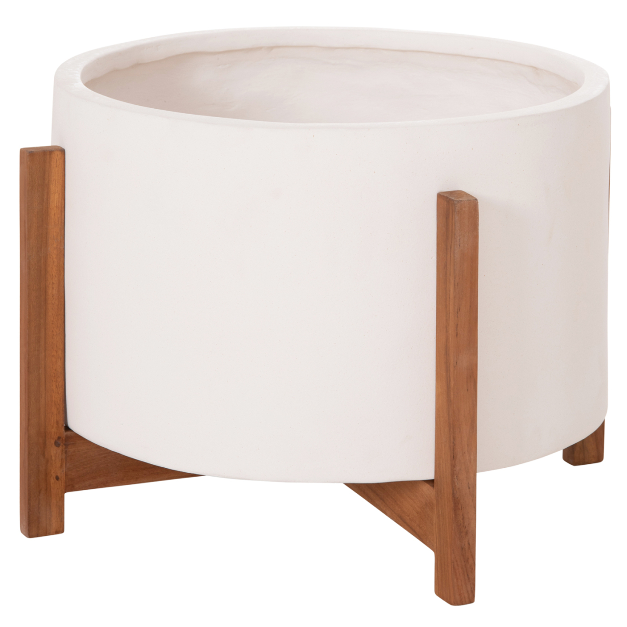 INDOOR POT HOFF HM4682.02L FIBER CEMENT IN WHITE COLOR--TEAK BASE Φ50x35Hcm [8]