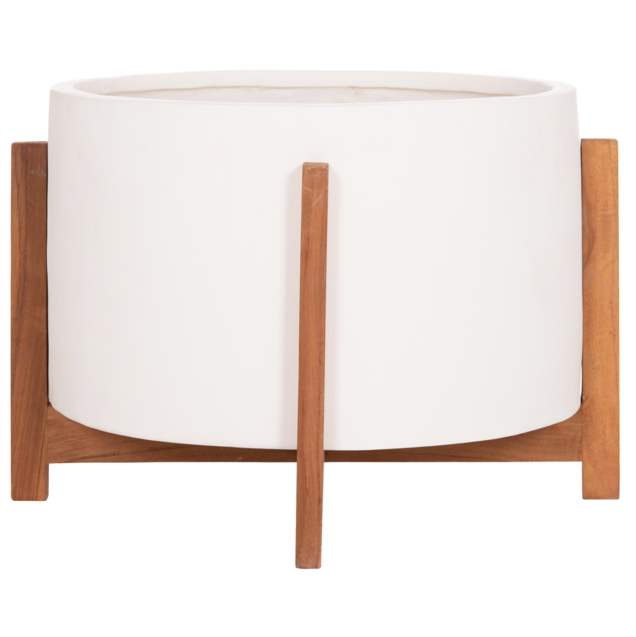 INDOOR POT HOFF HM4682.02L FIBER CEMENT IN WHITE COLOR--TEAK BASE Φ50x35Hcm [4]