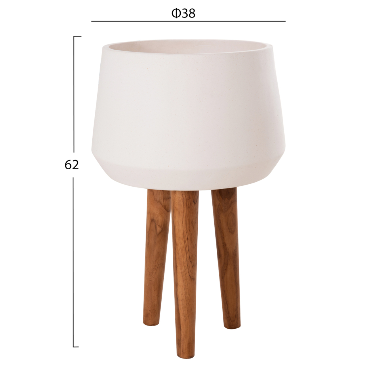 INDOOR POT QUAN HM4680.02L FIBER CEMENT IN WHITE--TEAK BASE Φ40x85Hcm [2]