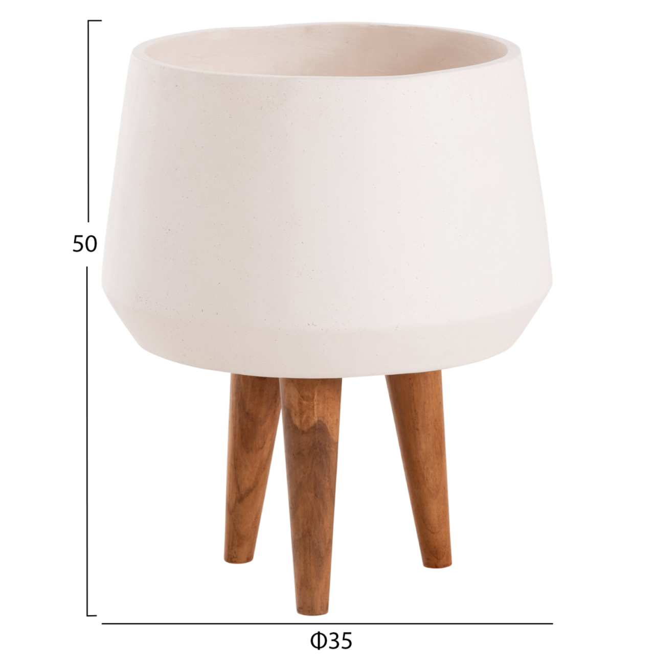 INDOOR POT QUAN HM4680.02M FIBER CEMENT IN WHITE--TEAK BASE Φ40x65Hcm [2]