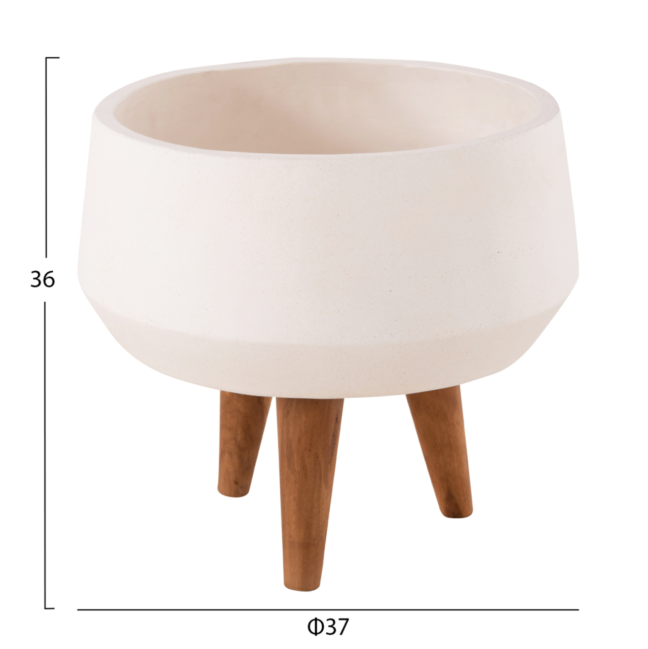 INDOOR POT QUAN HM4680.02S FIBER CEMENT IN WHITE--TEAK BASE Φ37x36Hcm [2]