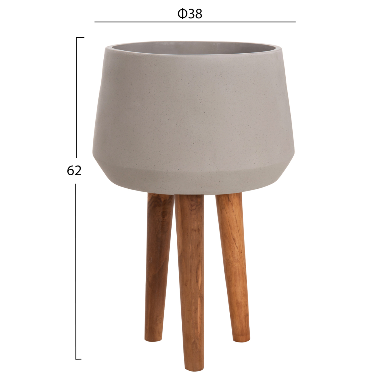 INDOOR POT QUAN HM4680.03L FIBER CEMENT IN GREY--TEAK BASE Φ38x62Hcm [2]