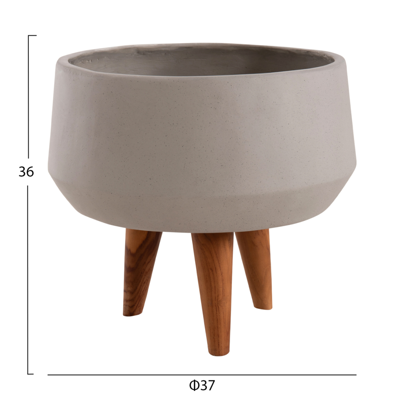 INDOOR POT QUAN HM4680.03S FIBER CEMENT IN GREY--TEAK BASE Φ37x36Hcm [2]