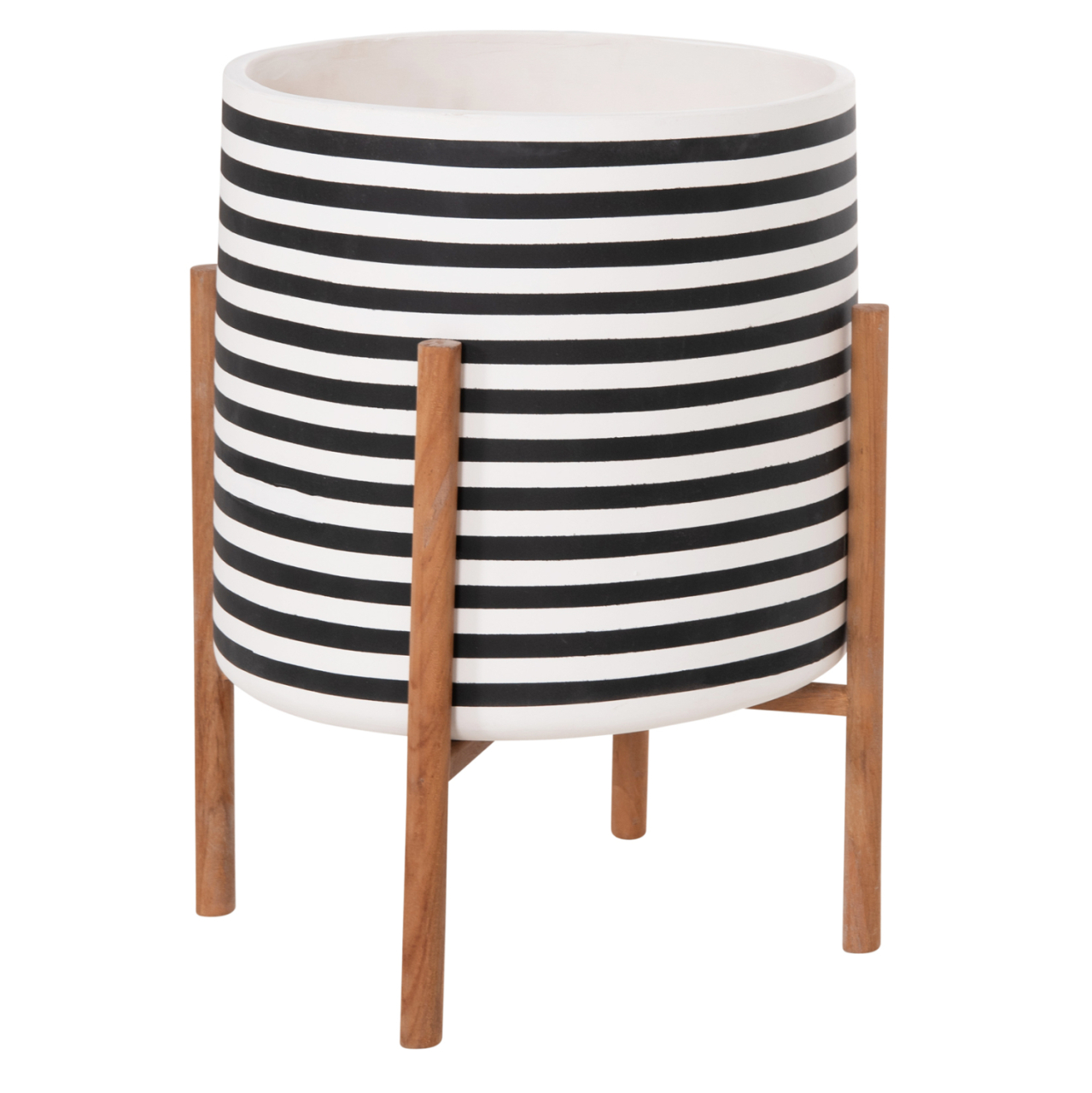 INDOOR POT RENTIL HM4683L FIBER CEMENT IN BLACK/WHITE--TEAK BASE Φ35x45Hcm [7]