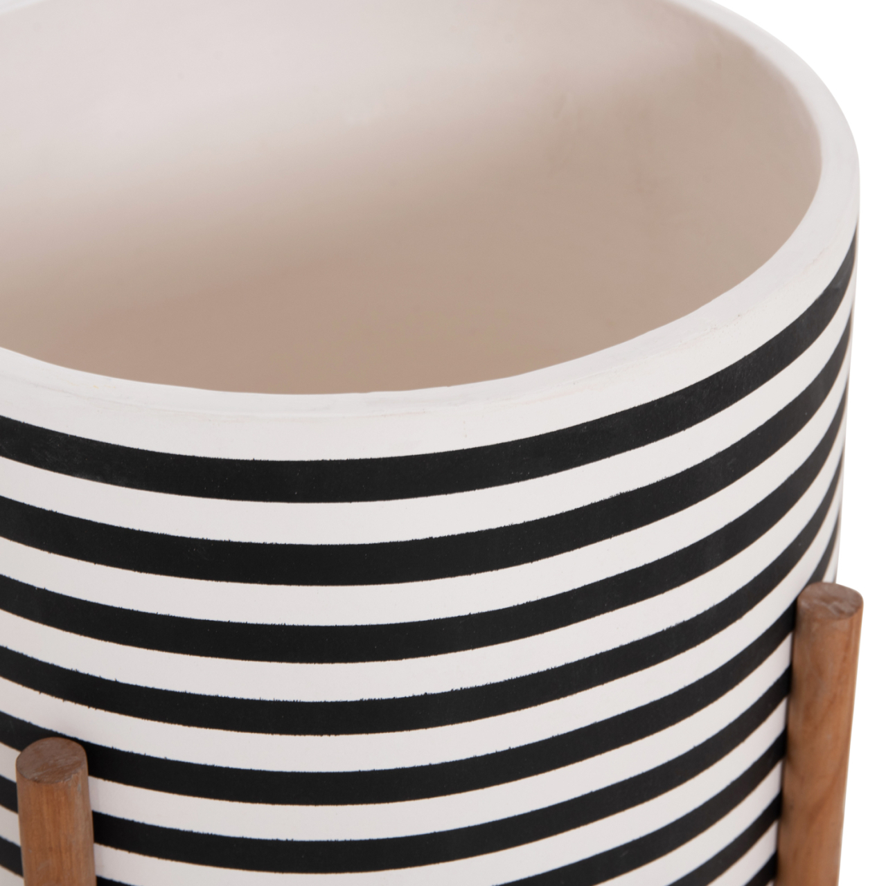INDOOR POT RENTIL HM4683L FIBER CEMENT IN BLACK/WHITE--TEAK BASE Φ35x45Hcm [8]