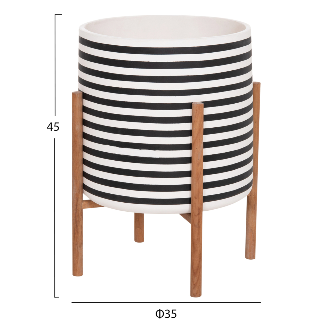 INDOOR POT RENTIL HM4683L FIBER CEMENT IN BLACK/WHITE--TEAK BASE Φ35x45Hcm [2]