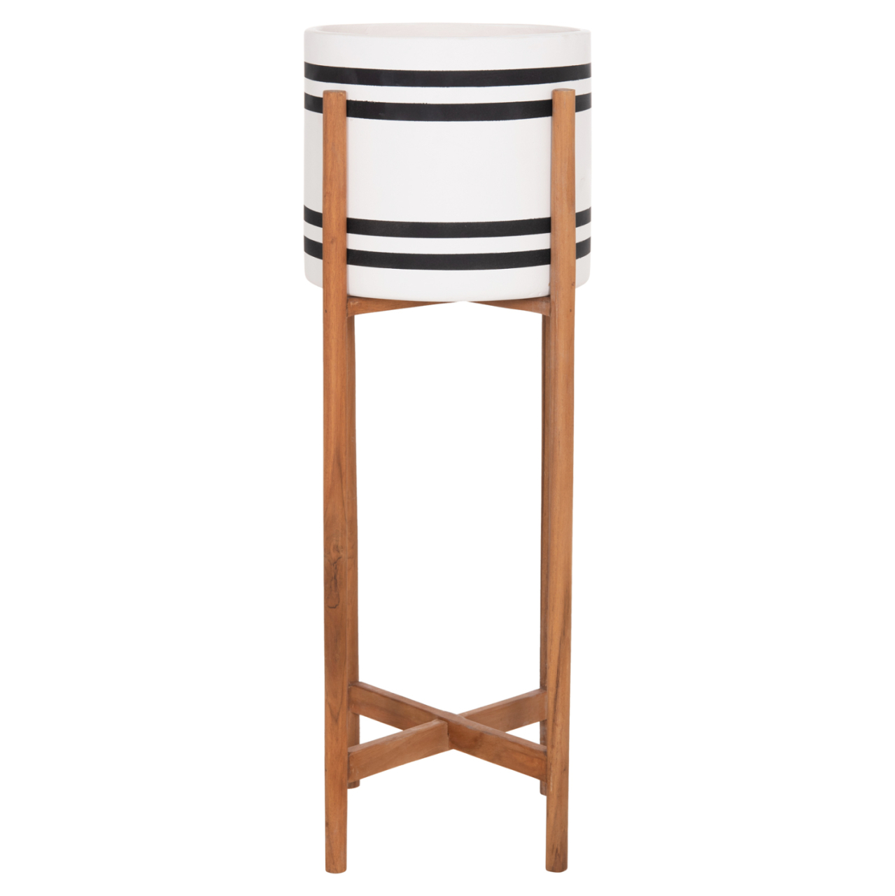 INDOOR POT RENTIL HM4683M FIBER CEMENT IN BLACK/WHITE--TEAK BASE Φ27x66Hcm [3]