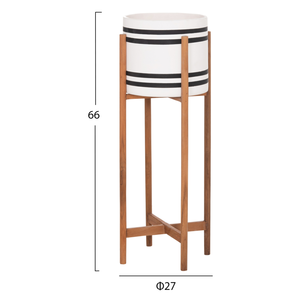 INDOOR POT RENTIL HM4683M FIBER CEMENT IN BLACK/WHITE--TEAK BASE Φ27x66Hcm [2]