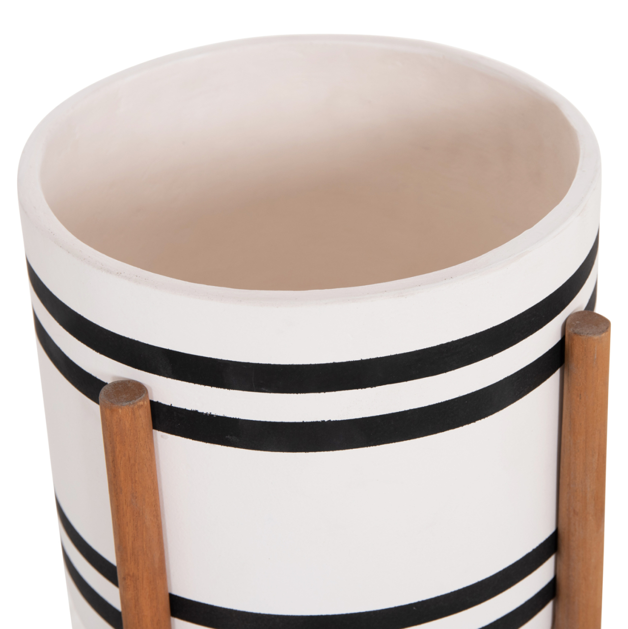 INDOOR POT RENTIL HM4683M FIBER CEMENT IN BLACK/WHITE--TEAK BASE Φ27x66Hcm [8]