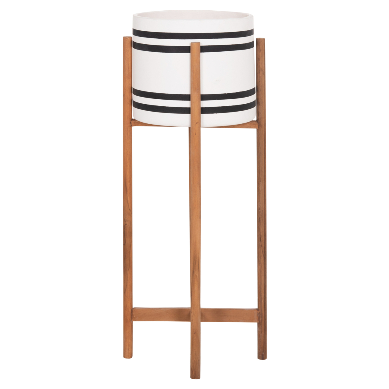 INDOOR POT RENTIL HM4683M FIBER CEMENT IN BLACK/WHITE--TEAK BASE Φ27x66Hcm [6]