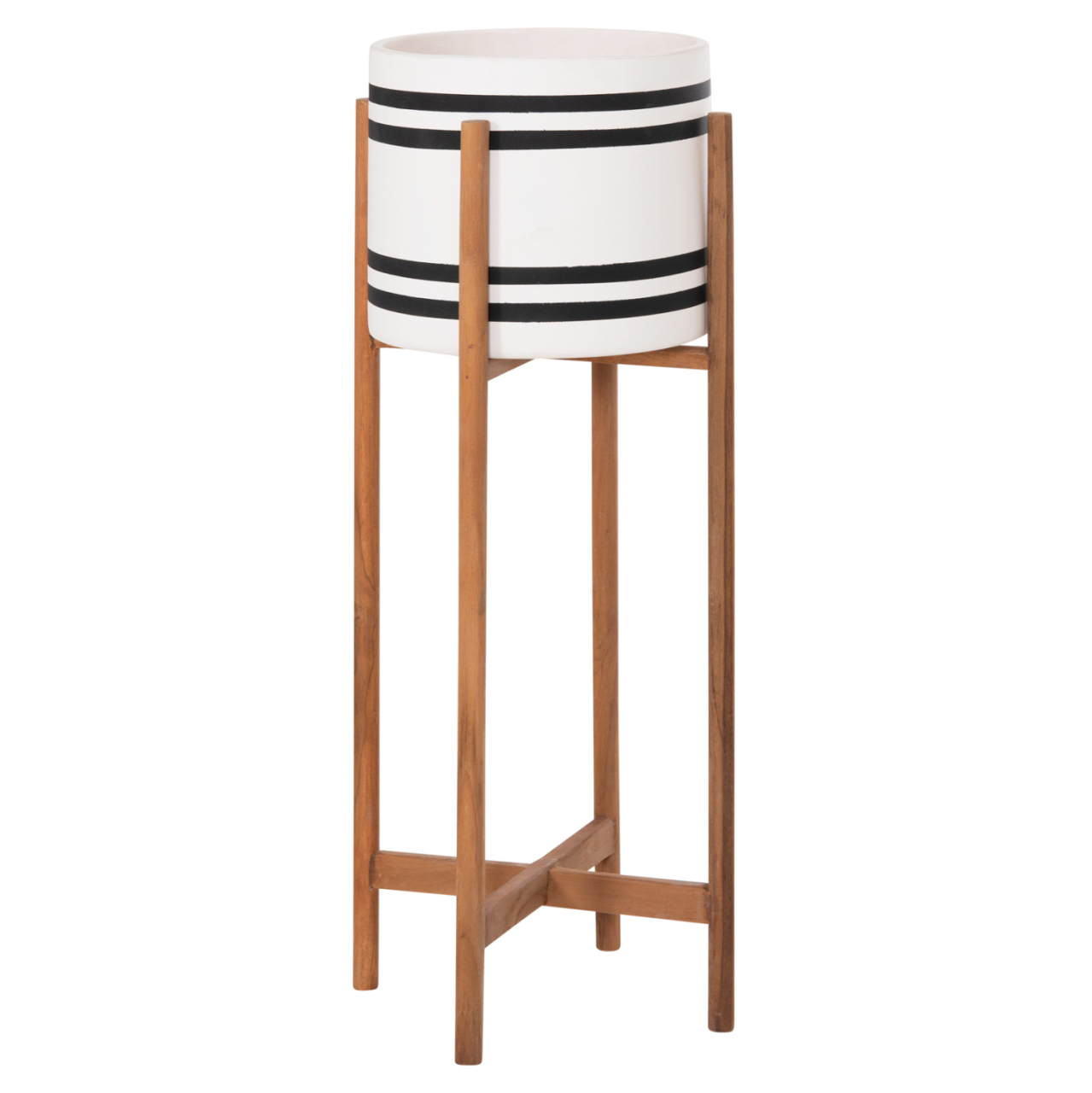 INDOOR POT RENTIL HM4683M FIBER CEMENT IN BLACK/WHITE--TEAK BASE Φ27x66Hcm [7]