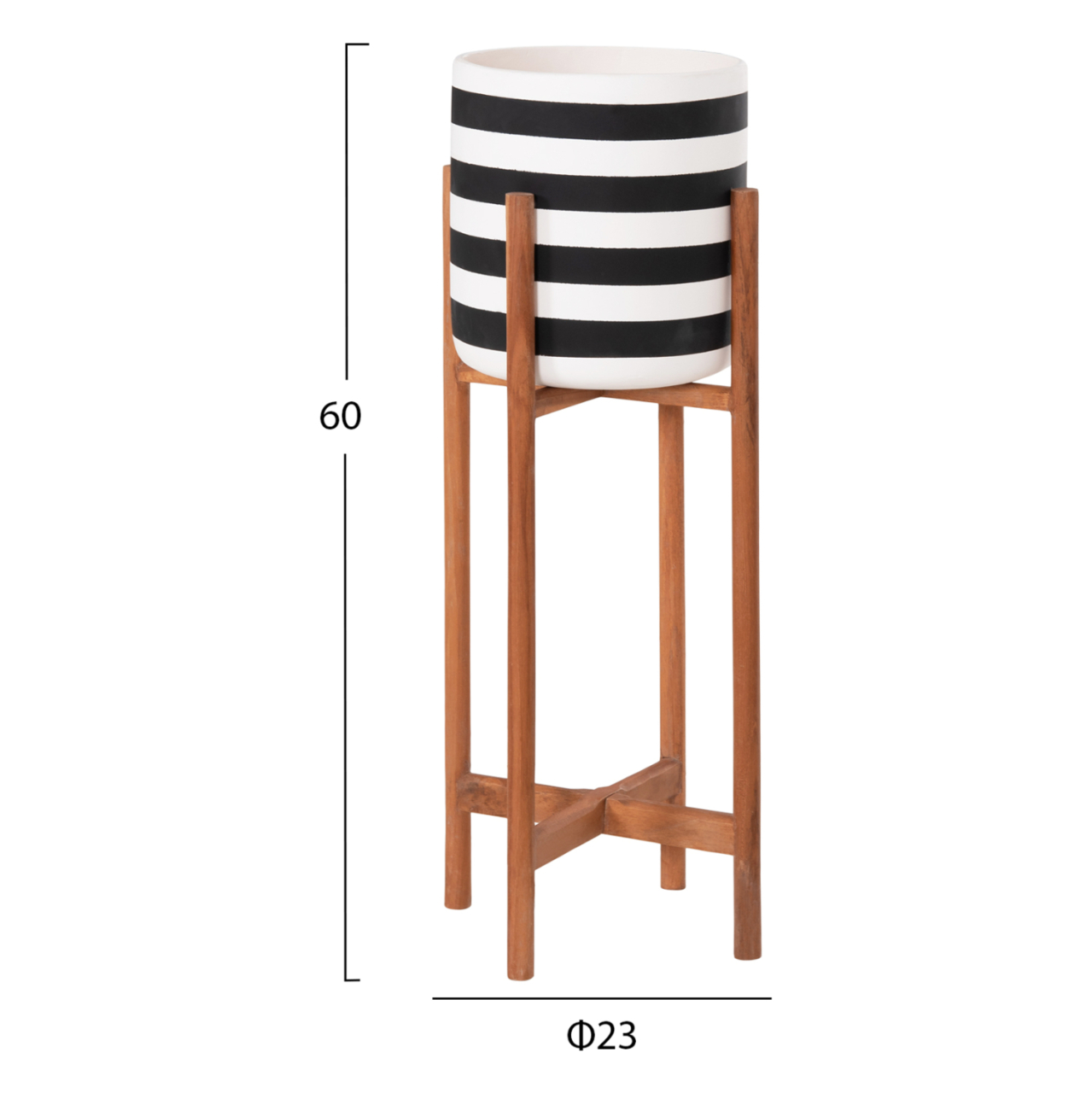 INDOOR POT RENTIL HM4683S FIBER CEMENT IN BLACK/WHITE--TEAK BASE Φ23x60Hcm [2]
