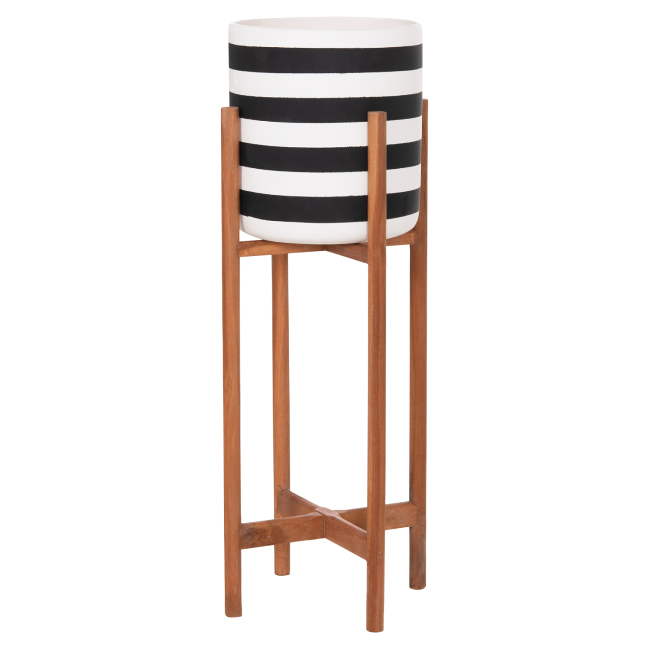 INDOOR POT RENTIL HM4683S FIBER CEMENT IN BLACK/WHITE--TEAK BASE Φ23x60Hcm [7]